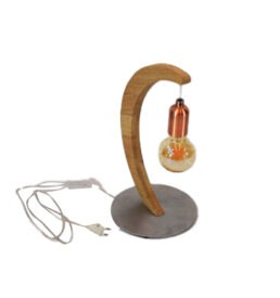 lampe a poser en chêne recyclé brin de chêne base inox