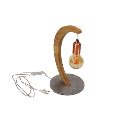 lampe a poser en chêne recyclé brin de chêne base inox